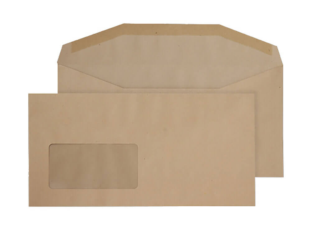 Express Mail Window Envelope DL+ Mailer Gummed Window Manilla 80gsm Envelopes (Qty 1000) 121mm x 23 ...