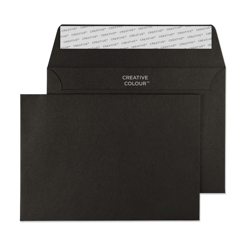 C6 Jet Black 120gsm Peel & Seal Wallet Envelopes (Qty 25) 114mm x 162m ...