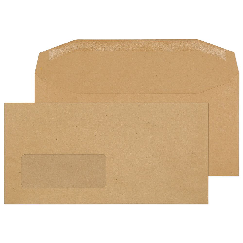 Express Mail Window Envelope DL Mailer Gummed Window Manilla 80gsm Envelopes (Qty 1000) 110mm x 220 ...