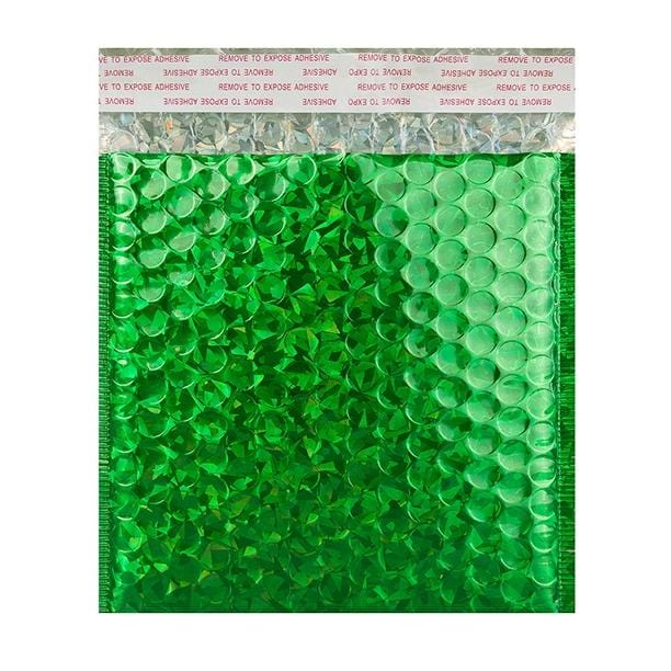 165 x 165 Green Holographic Bubble Bags [Qty 100] - All Colour Envelopes